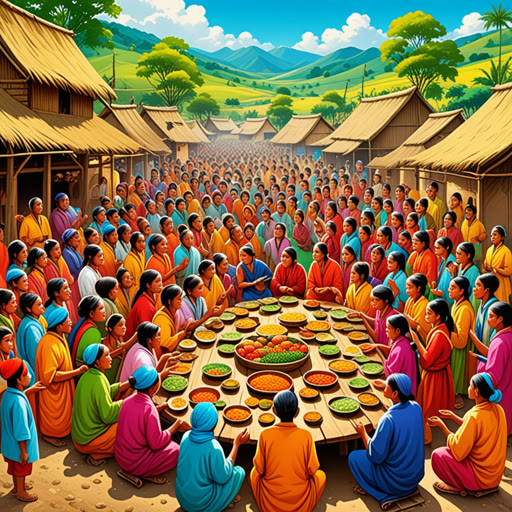 នៅក្នុងភូមិឈរតូចមួយ មានមនុស្សពីវប្បធម៌ផ្សេងៗរស់នៅក្នុងភាពតែងដាច់។ រៀងរាល់ថ្ងៃមួយ, ពិធីបុណ្យមួយបាននាំអ្នកទាំងអស់គ្នាប្រយុទ្ធគ្នា។ នៅពេលដែលពួកគេចែករំលែកអាហារ, សម្តែងនិងប្រពៃណីរបស់ពួកគេ បន្ទាប់មកការរួមប samេនដ៏អស្ចារ្យមួយបានកើតឡើង។ តាមរយៈការស៊ូទ្រេកពីគ្នា ប្រជាជនអ្នកទាំងអស់បានរៀនគ្នា បង្កើតជាសហគមន៍ដែលព្យាបាល។ ការរួមប samេននៃវប្បធម៌នេះបានធ្វើឲ្យភូមិមានភាពស្រឡា និងសប្បាយ។