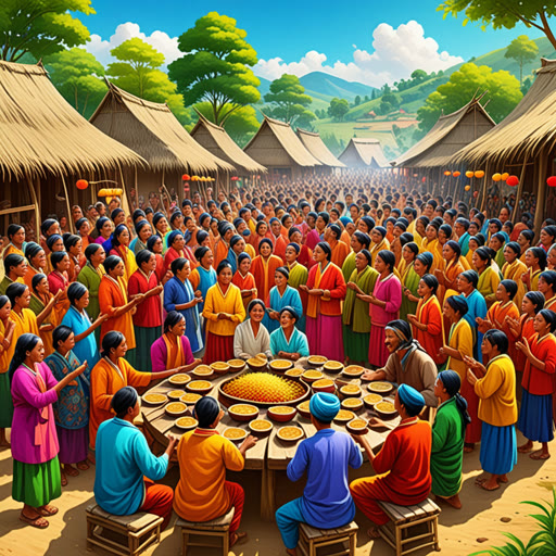 នៅក្នុងភូមិឈរតូចមួយ មានមនុស្សពីវប្បធម៌ផ្សេងៗរស់នៅក្នុងភាពតែងដាច់។ រៀងរាល់ថ្ងៃមួយ, ពិធីបុណ្យមួយបាននាំអ្នកទាំងអស់គ្នាប្រយុទ្ធគ្នា។ នៅពេលដែលពួកគេចែករំលែកអាហារ, សម្តែងនិងប្រពៃណីរបស់ពួកគេ បន្ទាប់មកការរួមប samេនដ៏អស្ចារ្យមួយបានកើតឡើង។ តាមរយៈការស៊ូទ្រេកពីគ្នា ប្រជាជនអ្នកទាំងអស់បានរៀនគ្នា បង្កើតជាសហគមន៍ដែលព្យាបាល។ ការរួមប samេននៃវប្បធម៌នេះបានធ្វើឲ្យភូមិមានភាពស្រឡា និងសប្បាយ។