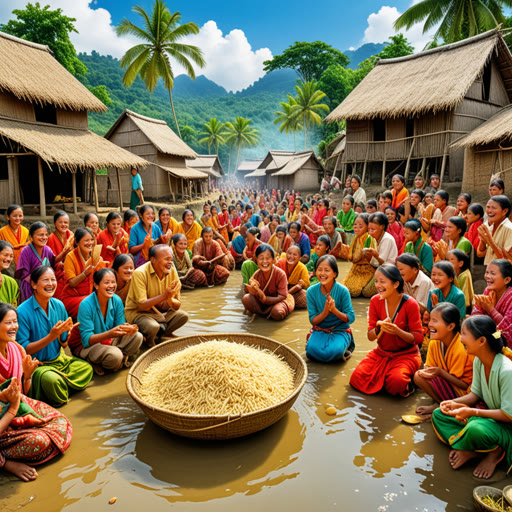 នៅភូមិមួយដ៏រសើប គ្រប់គ្នាសុខចិត្តថាការងារតូចៗរបស់ពួកគេបានរួមគ្នាបង្កើតផលប្រយោជន៍ធំមួយ។ មានថ្ងៃភ្ជុំផ្លូវមួយកំពុងជាជម្រើស ចំពោះអ្នកនៅភូមិទាំងអស់នាពេលនោះបានចូលរួមអ្វីមួយ។ មនុស្សម្នាក់បាននាំផ្តល់អង្ករ ខណៈដែលអ្នកផ្សេងទៀតបានផ្ដល់សាច់ត្រី។ នៅចុងបញ្ចប់ ការចូលរួមរបស់ពួកគេបានជួយបង្កើតមេរៀនមួយដ៏ស្រស់ស្អាត ដែលជាមួយនឹងការដួងចិត្តនិងសុភមង្គលជារូបភាពក្នុងខ្យល់។