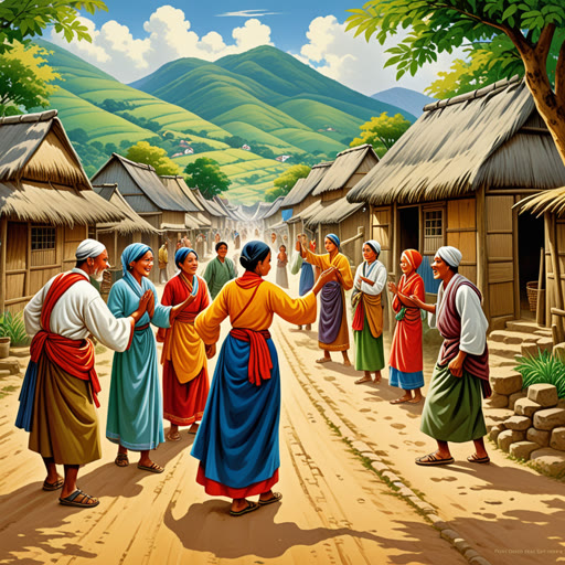 ក្នុងភូមិមូកមួយ ការប្រពៃណីបានកំណត់របៀបដែលមនុស្សគួរតែស្វាគមន៍គ្នា។ មនុស្សម្នាក់មិនរួចពេលនេះបានអនុវត្តន៍ចំពោះការវាយស្លាប និងការផ្លាស់ប្តូរពាក្យស្រឡាញ់។ ថ្ងៃមួយ មានអ្នកដំណើរមារួមមកដល់ មិនស្គាល់ពីប្រពៃណីទាំងនេះ។ គាត់បានឆ្លើយតបទៅវិញ ។
គាត់ជួបប្រទៈដោយសុំអនុញ្ញាត និងរងការលំបាកបង្ហាញការមិនគិតការអាក្រក់ក្នុងការកើតមានជាសេចក្តីអនុញ្ញាត។ ប៉ុន្តែពួកគេបានទទួលគាត់យ៉ាងកក់ក្តៅ បញ្ជាក់ថា ប្រពៃណីសង្គមនៃការមេត្តាគេពុំមានព្រំដែនទេ។ អ្នកដំណើរ បានរៀនទទួលបានតម្លៃនៃវិធីសាស្ត្ររបស់ពួកគេ ហើយក្នុងករណីឆ្លើយតបគាត់បានបង្ហាញពួកគេពីការស្វាគមន៍ថ្មីៗនៅប្រទេសរបស់គាត់ ធ្វើឲ្យវប្បធម៌របស់ពួកគេក្លាយជា សហភាព។