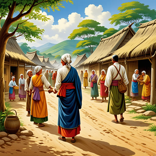 ក្នុងភូមិមូកមួយ ការប្រពៃណីបានកំណត់របៀបដែលមនុស្សគួរតែស្វាគមន៍គ្នា។ មនុស្សម្នាក់មិនរួចពេលនេះបានអនុវត្តន៍ចំពោះការវាយស្លាប និងការផ្លាស់ប្តូរពាក្យស្រឡាញ់។ ថ្ងៃមួយ មានអ្នកដំណើរមារួមមកដល់ មិនស្គាល់ពីប្រពៃណីទាំងនេះ។ គាត់បានឆ្លើយតបទៅវិញ ។
គាត់ជួបប្រទៈដោយសុំអនុញ្ញាត និងរងការលំបាកបង្ហាញការមិនគិតការអាក្រក់ក្នុងការកើតមានជាសេចក្តីអនុញ្ញាត។ ប៉ុន្តែពួកគេបានទទួលគាត់យ៉ាងកក់ក្តៅ បញ្ជាក់ថា ប្រពៃណីសង្គមនៃការមេត្តាគេពុំមានព្រំដែនទេ។ អ្នកដំណើរ បានរៀនទទួលបានតម្លៃនៃវិធីសាស្ត្ររបស់ពួកគេ ហើយក្នុងករណីឆ្លើយតបគាត់បានបង្ហាញពួកគេពីការស្វាគមន៍ថ្មីៗនៅប្រទេសរបស់គាត់ ធ្វើឲ្យវប្បធម៌របស់ពួកគេក្លាយជា សហភាព។