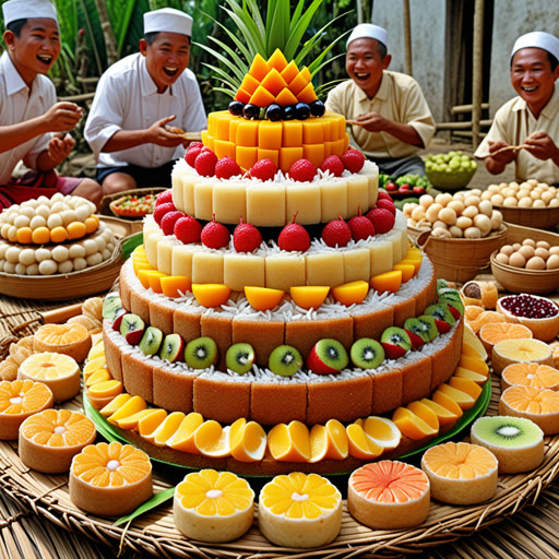 ក្នុងភូមិស្នូរមួយ មានពិធីបុណ្យដ៏ឈ្មោះល្បីមួយដែលមាននំអង្ករស្អិត។ ហើយរៀងរាល់ឆ្នាំ ប្រជាពលរដ្ឋតែងតែសមរម្យមកបច្ចុប្បន្ននៅពិធីនេះ ដើម្បីធ្វើអាហារស្អិតទាំងនេះ។ មួយឆ្នាំ មានក្មេងម្នាក់ឈ្លាស បានសម្រេចចិត្តបន្ថែមសំភារៈមួយដដែល។ គាត់បានបន្ដោលផ្លែ tropical ដែលបង្កើតនិន្នាការស្អិតមួយសំរាប។ ពេលនំបានសេវា បង្រៀនប្រជាជនប្រជាជាតិបានវិវរឡើងពីរសាលា ឲ្យគេគិតថានៅកន្លែងណា។ ក្មេងនោះក្លាយជាជនជាតិគេសួស្តីដោយសារ ឱ្យគាត់ប្រសប់តាមអំណោយមិនធម្មតា ហើយពិធីបុណ្យត្រូវបានជាធាតុដ៏ល្អឥតខ្ចោះ។