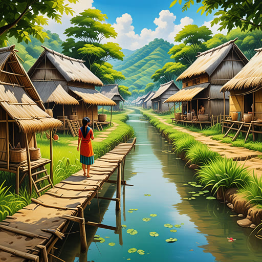 កាលពីកន្លែងឈ្មោះតូចមួយ មានស្រីម្នាក់ឈ្មោះមីយ៉ាដែលស្រលាញ់សិល្បៈ។ ថ្ងៃមួយ នាងបានអនុម័តដើម្បីដាក់ខ្លួននៅក្នុងការបញ្ចឹករ៉ុក។ នាងបានដាក់ចង្អុលរបស់នាងនៅក្បែរទឹក ហើយវាយសិល្បៈនៃស៊ូរ និងសួស្តីក្បាច់ក្បាលនៅជុំវិញនាង។ ការដាក់ទឹកទាំងមូល៖នាងជឿថាបន្ថែមលើញរកឃើញទេនៅក្នុងនេះ។ ក្មេងក្មេងនៅទីនោះស្រឡាញ់ស្នាដៃនាង ហើយត្បិតដឹងថា មីយ៉ាបានធ្វើការតំឡើង ក្រាអំពីការបញ្ចក់គឺកង្ហែអ្វីមួយ។