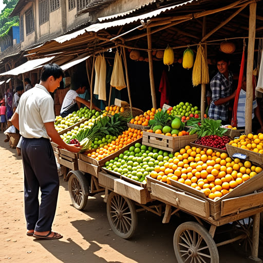 កាលពីបុរាណមួយ មានភូមិមួយស្រឡាញ់ក្មេងម្នាក់ឈ្មោះសាំ មានកន្លែងលក់ផ្លែឈើតូចមួយ។ មួយថ្ងៃឡើងក្តៅ កម្ពស់ក្តៅបានធ្វើឲ្យកន្លែងលក់របស់គាត់ឈប់ ហើយគាត់មិនអាចលក់អ្វីបានទេ។ ناگរ នៅកន្លែងនោះ មានអ្នកធ្វើដំណើរម្នាក់បានចូរឮនិងផ្តល់យុទ្ធសាស្ត្រតទៅលាក់ស្តានផ្លែឈើ។ ដោយធ្វើតាមយុទ្ធសាស្ត្រនោះ សាំបានរកឃើញផ្លូវដែលរវជា និងបានដាក់បញ្ចូលកន្លែងលក់នៅទីនោះ។ ផ្លែឈើរបស់គាត់ត្រូវបានលក់យ៉ាងรวន ដោយសារតែការត្រលប់សម្រាប់កញ្ចង់សង្គិតរបស់គាត់។