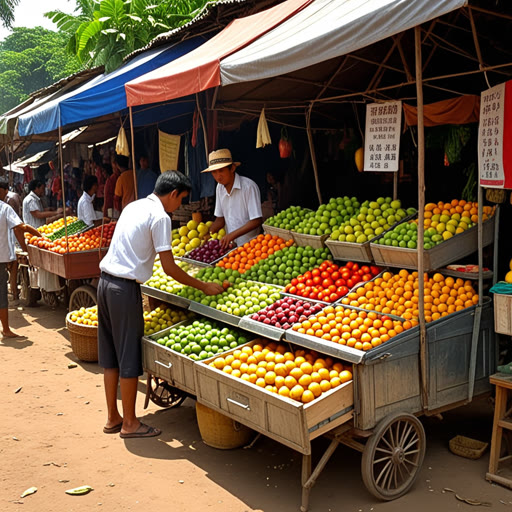 កាលពីបុរាណមួយ មានភូមិមួយស្រឡាញ់ក្មេងម្នាក់ឈ្មោះសាំ មានកន្លែងលក់ផ្លែឈើតូចមួយ។ មួយថ្ងៃឡើងក្តៅ កម្ពស់ក្តៅបានធ្វើឲ្យកន្លែងលក់របស់គាត់ឈប់ ហើយគាត់មិនអាចលក់អ្វីបានទេ។ ناگរ នៅកន្លែងនោះ មានអ្នកធ្វើដំណើរម្នាក់បានចូរឮនិងផ្តល់យុទ្ធសាស្ត្រតទៅលាក់ស្តានផ្លែឈើ។ ដោយធ្វើតាមយុទ្ធសាស្ត្រនោះ សាំបានរកឃើញផ្លូវដែលរវជា និងបានដាក់បញ្ចូលកន្លែងលក់នៅទីនោះ។ ផ្លែឈើរបស់គាត់ត្រូវបានលក់យ៉ាងรวន ដោយសារតែការត្រលប់សម្រាប់កញ្ចង់សង្គិតរបស់គាត់។